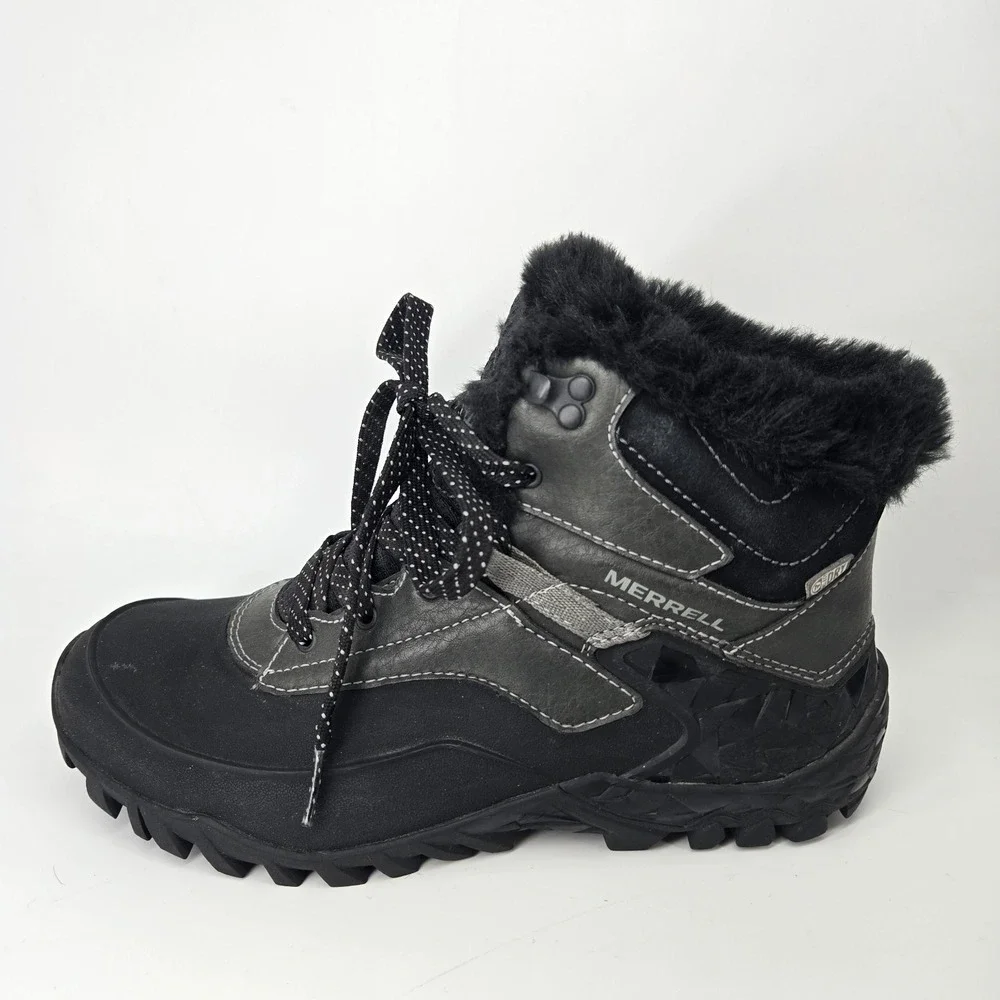 Merrell Aurora 6 Ice+ Women's 7 Black Waterproof Lace Up Mid Boots J32648 Snow
